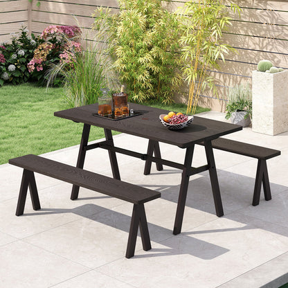3 Pieces Outdoor Picnic Table and Benches Set for 6 People