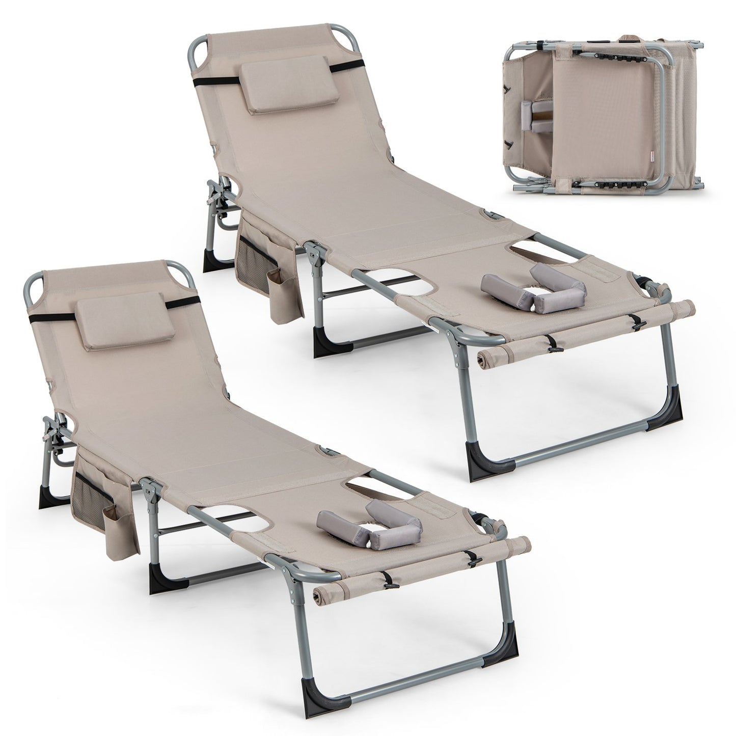 5-position Outdoor Folding Chaise Lounge Chair-Beige