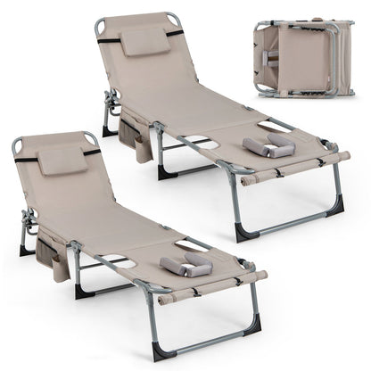 5-position Outdoor Folding Chaise Lounge Chair-Beige