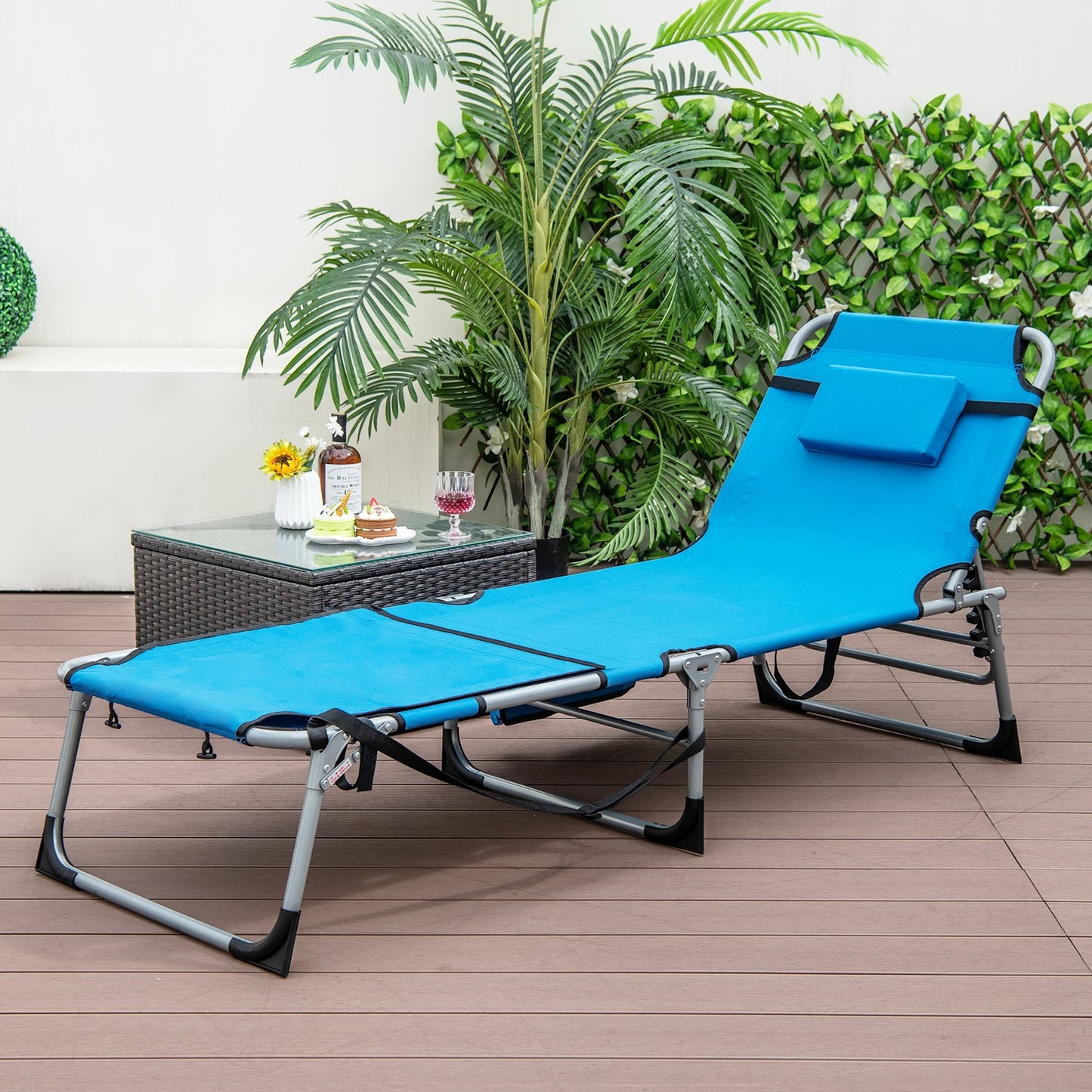 5-position Outdoor Folding Chaise Lounge Chair-Beige