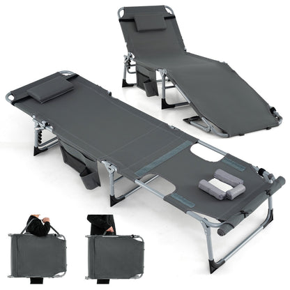 5-position Outdoor Folding Chaise Lounge Chair-Beige