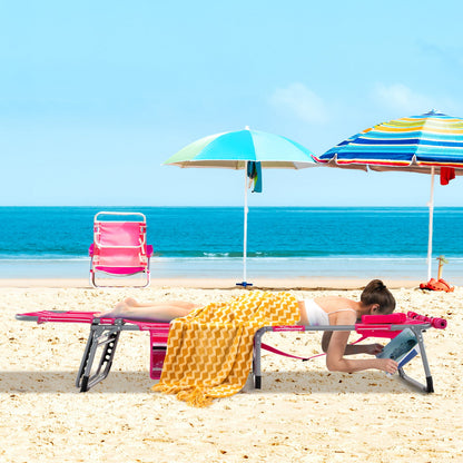 5-position Outdoor Folding Chaise Lounge Chair-Beige