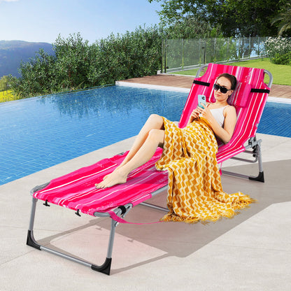 5-position Outdoor Folding Chaise Lounge Chair-Beige