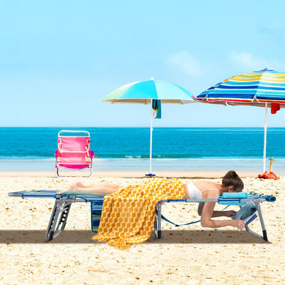 5-position Outdoor Folding Chaise Lounge Chair-Beige