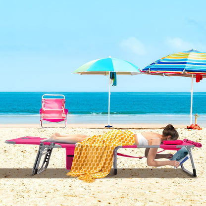 5-position Outdoor Folding Chaise Lounge Chair-Beige