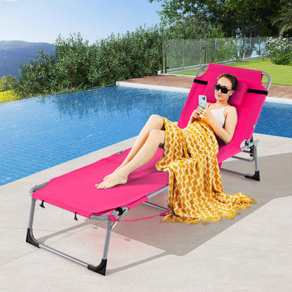5-position Outdoor Folding Chaise Lounge Chair-Beige