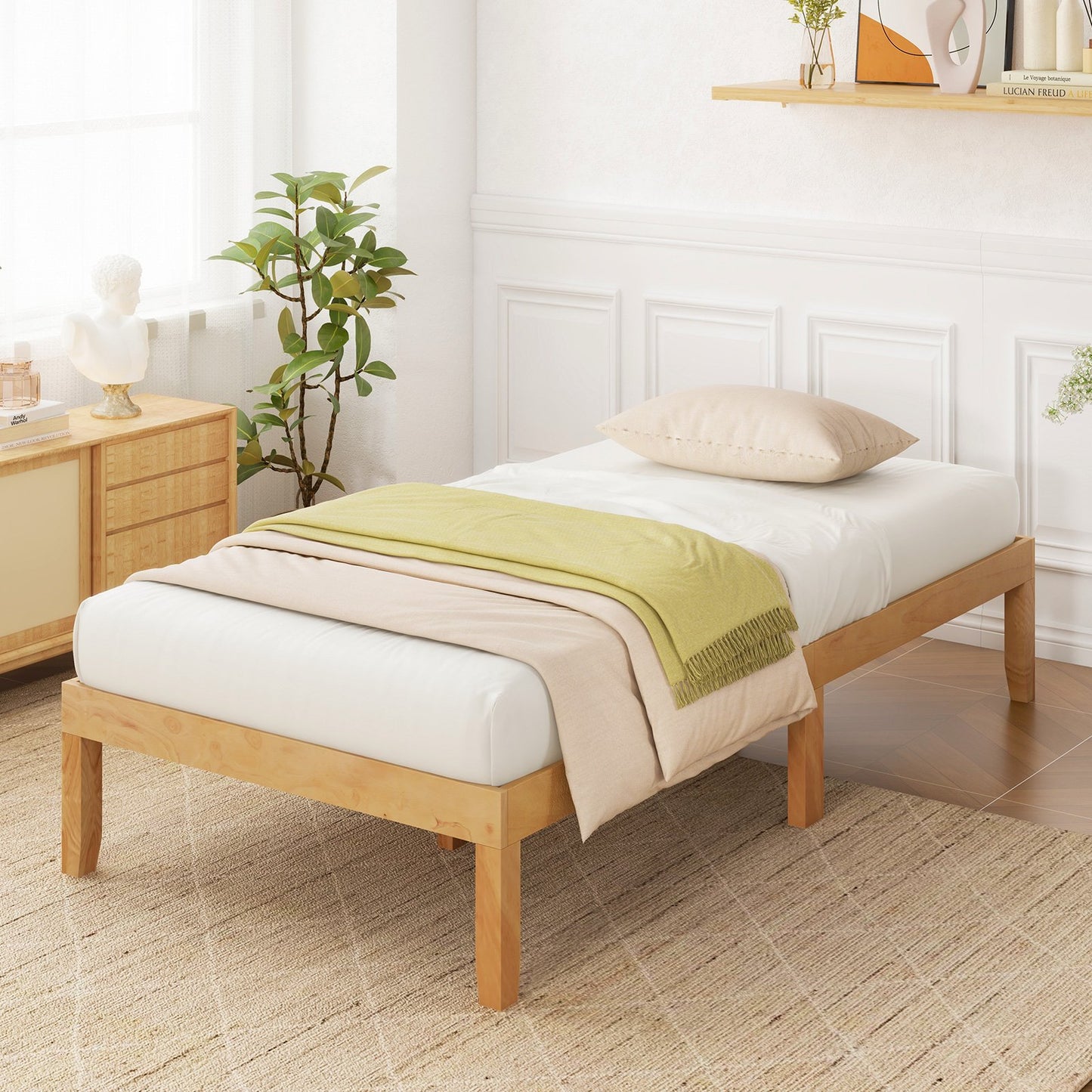 14 Inch Twin Wood Platform Bed Frame with Wooden Slats Support-Espresso