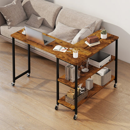 Patented Large 360-Degree Free Rotating Sofa Side Table with Wheels and Storage Shelf-Brown