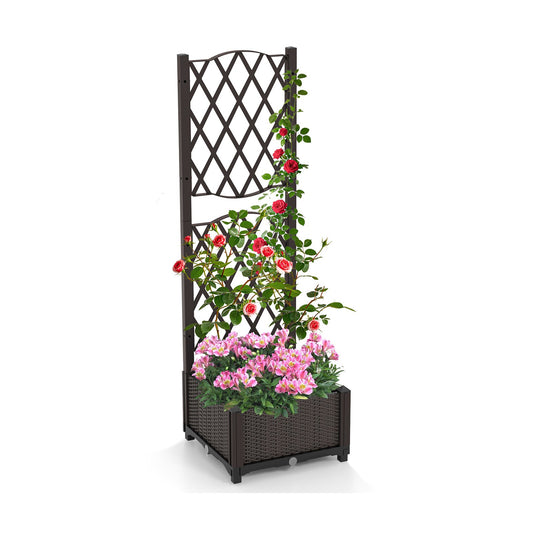 Raised Garden Bed with Trellis Planter Box for Climbing Plants-Coffee