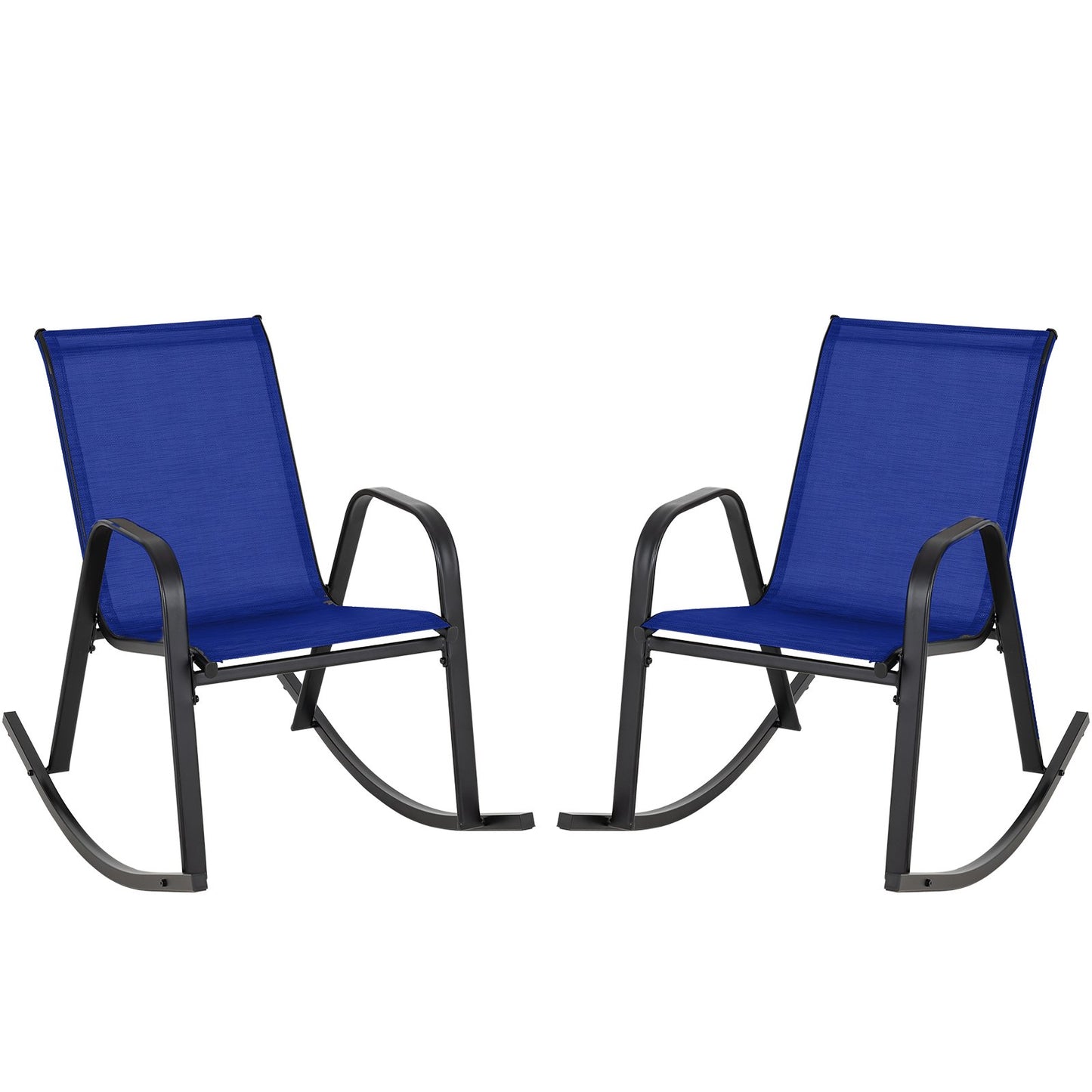 Set of 2 Metal Patio Rocking Chair with Breathable Seat Fabric-Black
