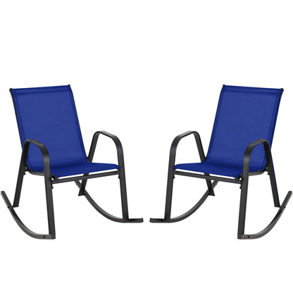 Set of 2 Metal Patio Rocking Chair with Breathable Seat Fabric-Black