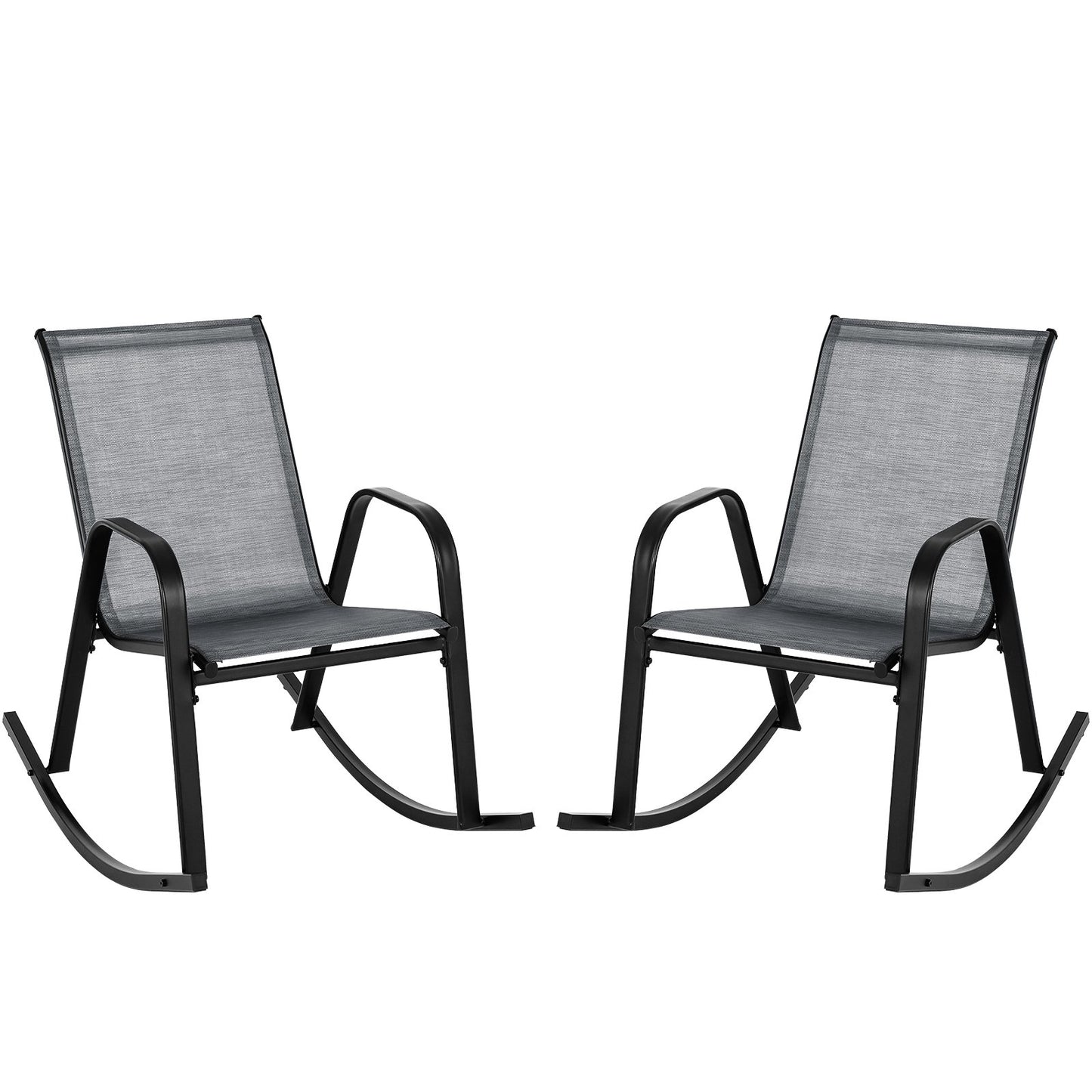 Set of 2 Metal Patio Rocking Chair with Breathable Seat Fabric-Black
