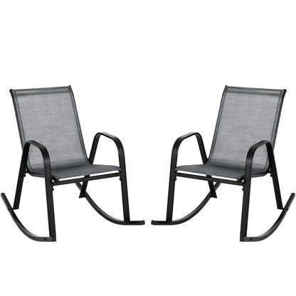 Set of 2 Metal Patio Rocking Chair with Breathable Seat Fabric-Black