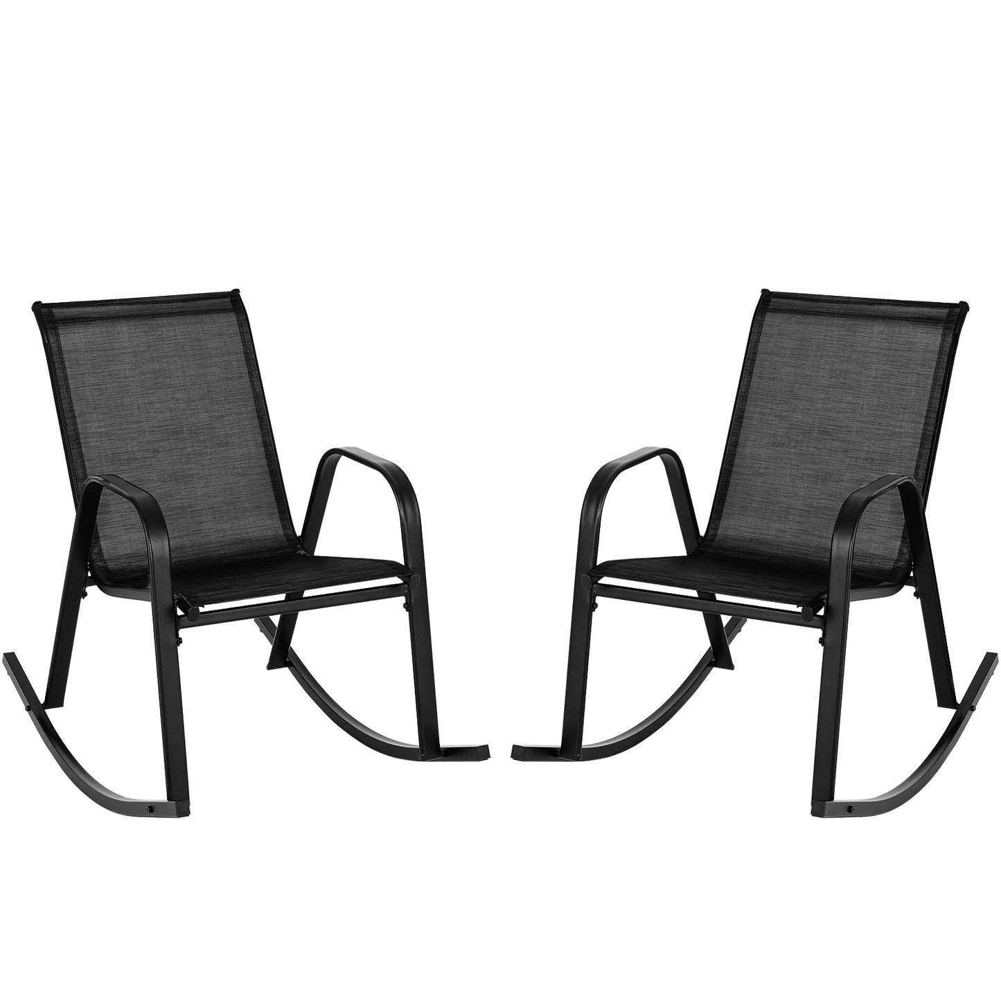 Set of 2 Metal Patio Rocking Chair with Breathable Seat Fabric-Black