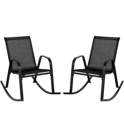 Set of 2 Metal Patio Rocking Chair with Breathable Seat Fabric-Black