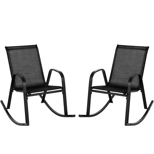 Set of 2 Metal Patio Rocking Chair with Breathable Seat Fabric-Black