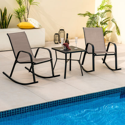 Set of 2 Metal Patio Rocking Chair with Breathable Seat Fabric-Black