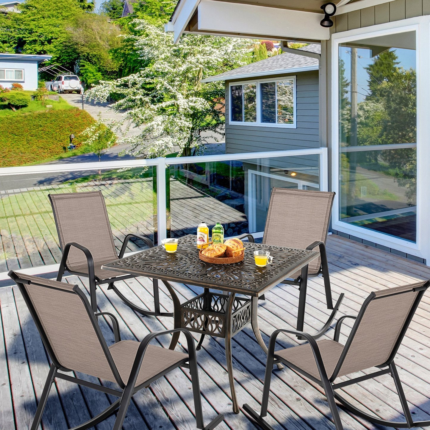 Set of 2 Metal Patio Rocking Chair with Breathable Seat Fabric-Black