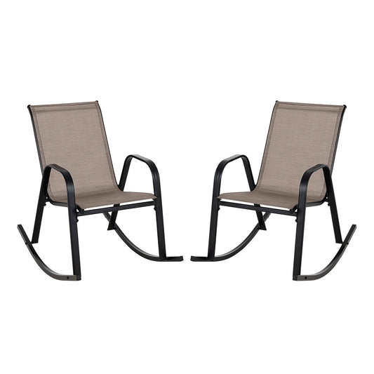 Set of 2 Heavy-Duty Metal Patio Rocking Chair with Breathable Seat Fabric-Brown