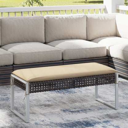 43 Inch Patio Rectangle Ottoman with Metal Legs and Seat Cushion-Beige