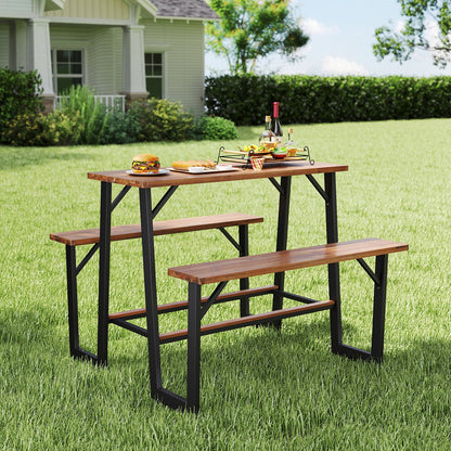 Patio Picnic Table Bench Set with Acacia Wood Tabletop and Benchtop