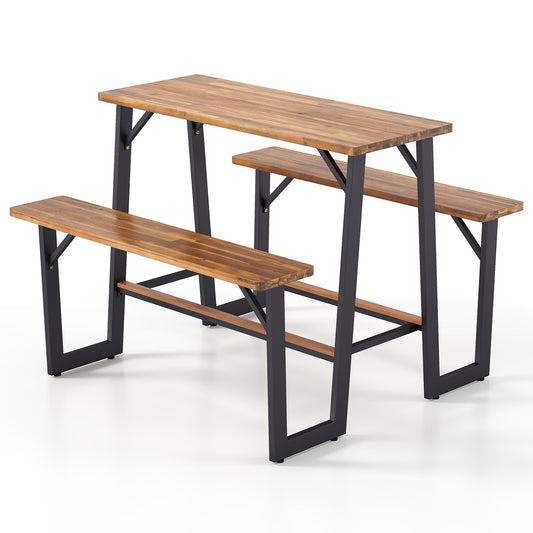 Patio Picnic Table Bench Set with Acacia Wood Tabletop and Benchtop