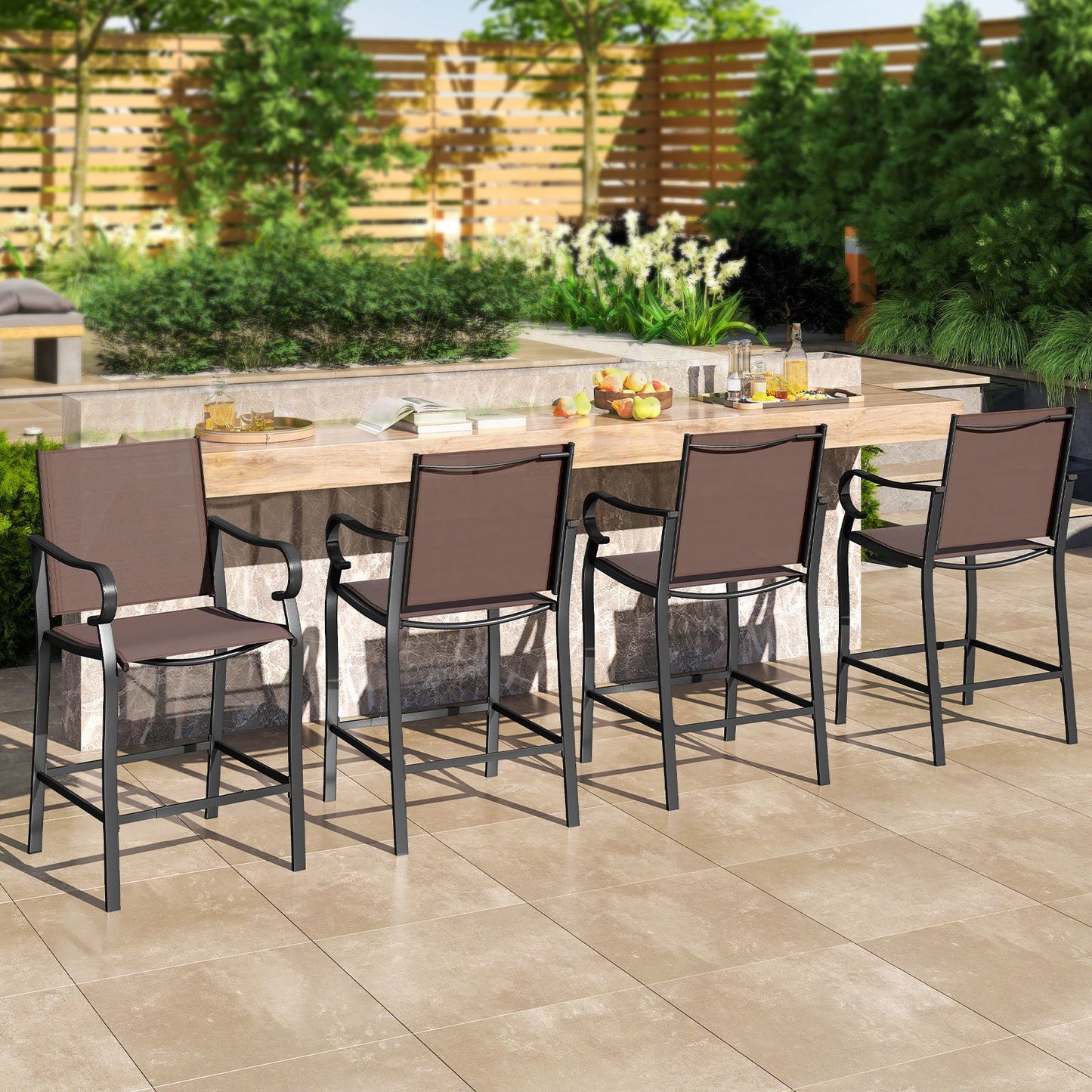 Outdoor Counter Height Bar Stools Set of 2 with Breathable Mesh Fabric