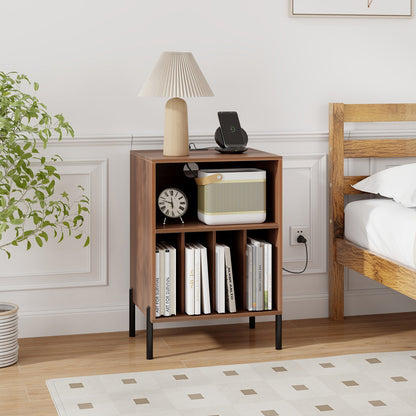 Record Player Stand with Record Storage Shelf and Charging Station-Black