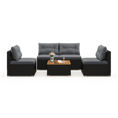 5 Piece Outdoor Furniture Set with Solid Tabletop and Soft Cushions-Black