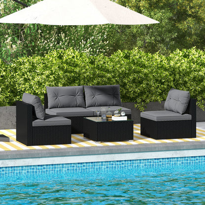 5-Piece Outdoor Patio Furniture Set with Cushions and Coffee Table-Black