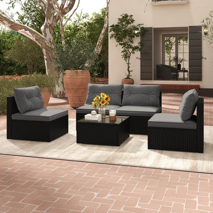 5-Piece Outdoor Patio Furniture Set with Cushions and Coffee Table-Black