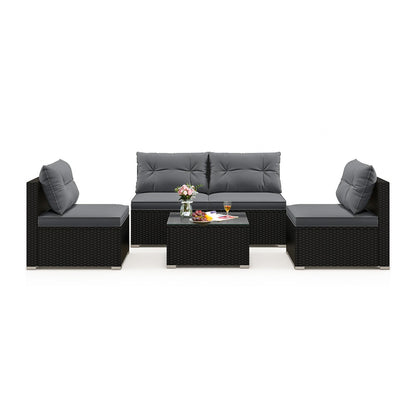 5-Piece Outdoor Patio Furniture Set with Cushions and Coffee Table-Black