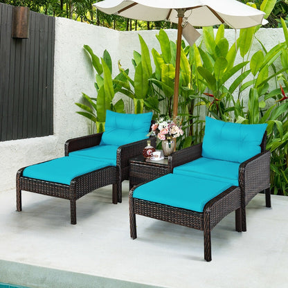 5 Pcs Patio Rattan Wicker Sofa Furniture Set