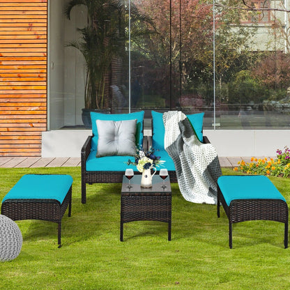 5 Pcs Patio Rattan Wicker Sofa Furniture Set