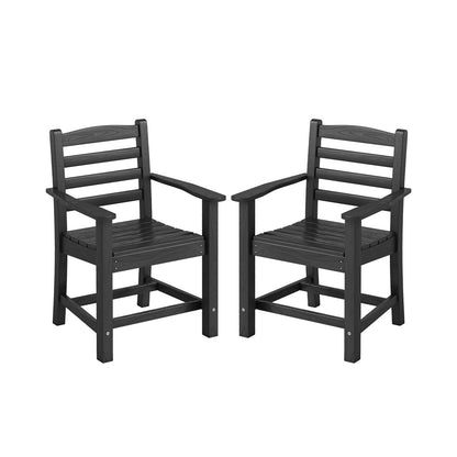 HDPE All Weather Patio Dining Chairs Set of 2 with Wide Armrests-Black