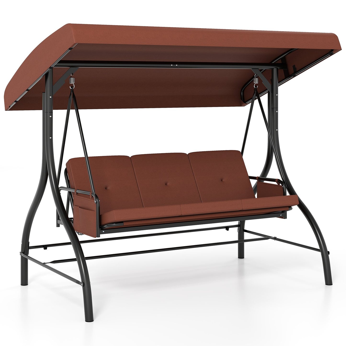 3-Piece Patio Swing with Canopy Removable Cushions and Side Pockets-Beige