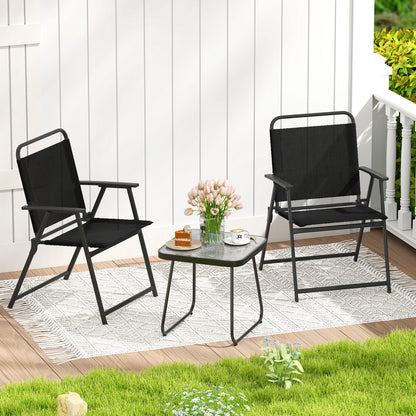 3 Pieces Patio Folding Conversation Chairs and Table-Black