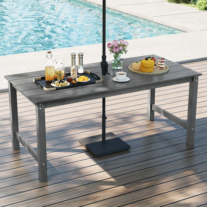 HDPE Outdoor Dining Table for 6 Person with Wood-Like Tabletop and Umbrella Hole-Black