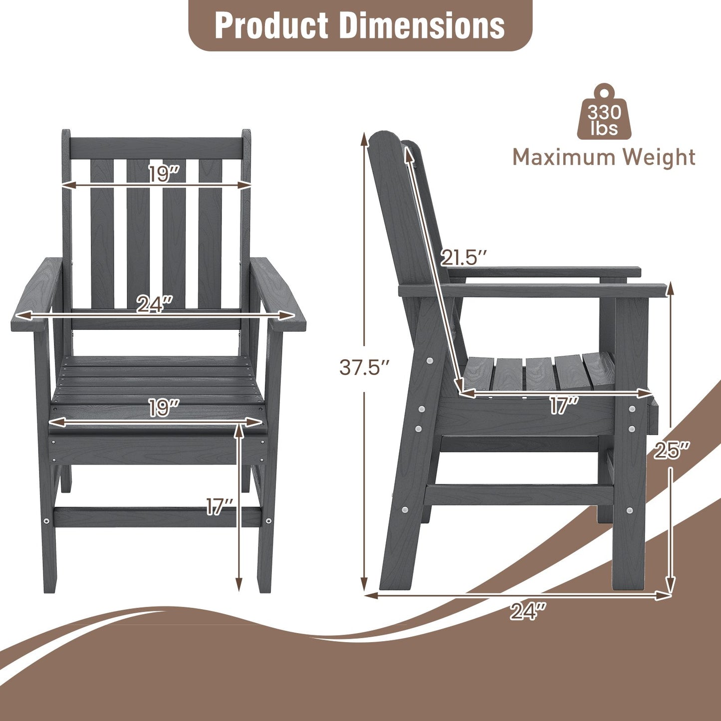 Set of 2 Patio Dining Chairs with Wide Armrests-Black