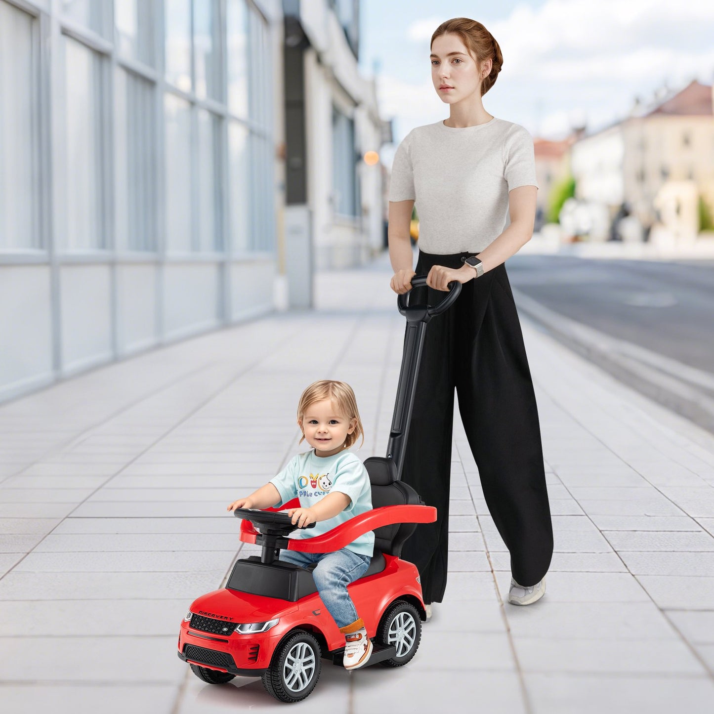 3 in 1 Push Car with Removable Handle and Guardrail for Kids 18-36 Months Old-Black
