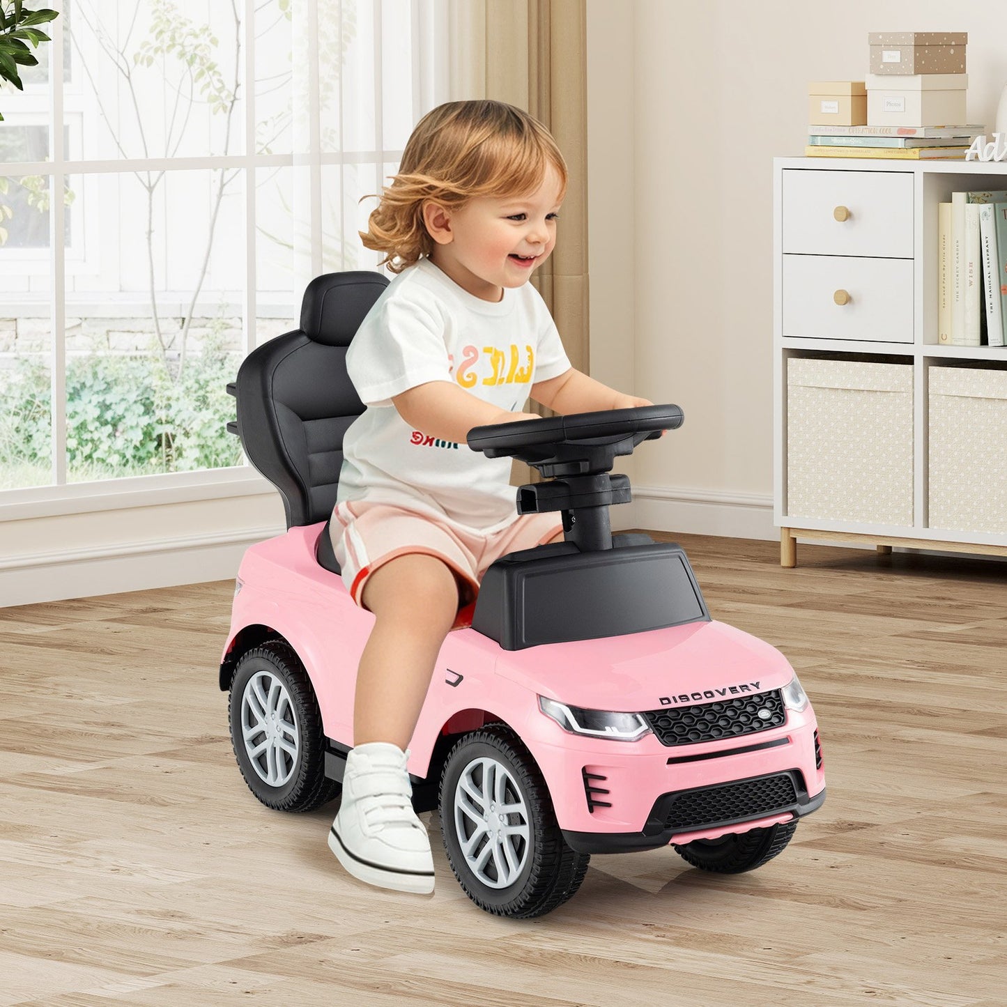 3 in 1 Push Car with Removable Handle and Guardrail for Kids 18-36 Months Old-Black
