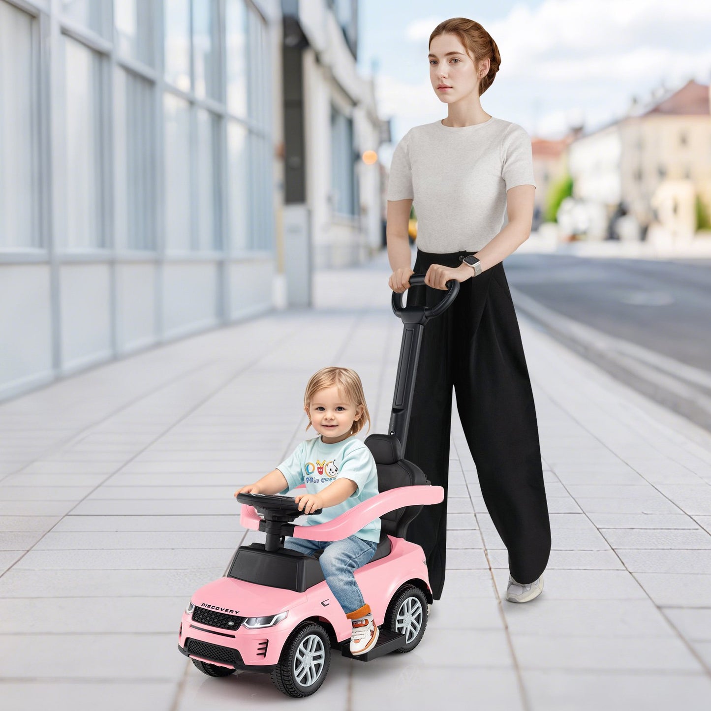 3 in 1 Push Car with Removable Handle and Guardrail for Kids 18-36 Months Old-Black