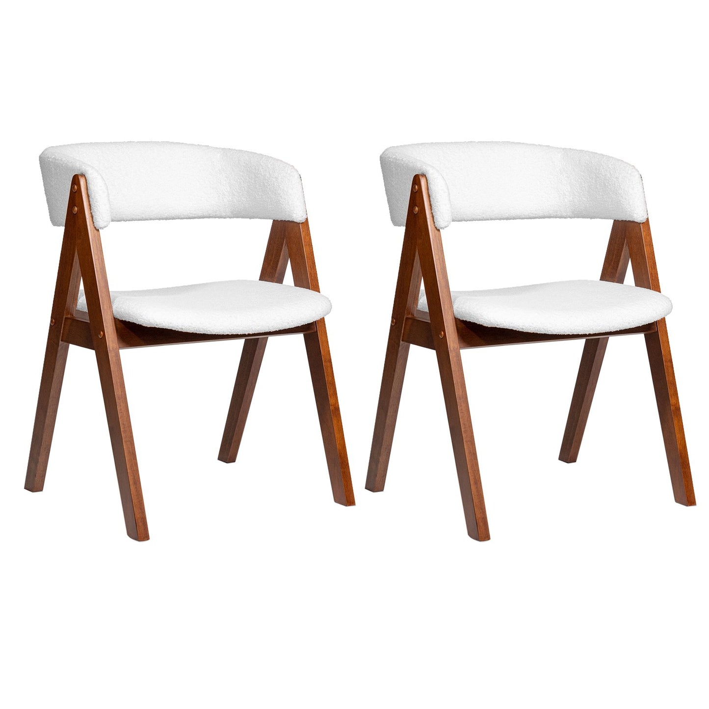 Wooden Dining Chair Set of 2 Mid-Century Modern Sherpa Upholstered Kitchen Dining Room Chairs-Black