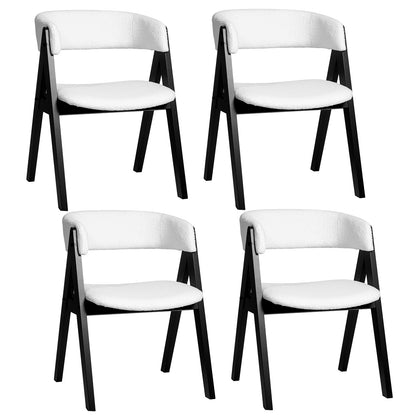 Wooden Dining Chair Set of 4 Mid-Century Modern Sherpa Upholstered Kitchen Dining Room Chairs-Black