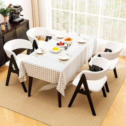 Wooden Dining Chair Set of 4 Mid-Century Modern Sherpa Upholstered Kitchen Dining Room Chairs-Black