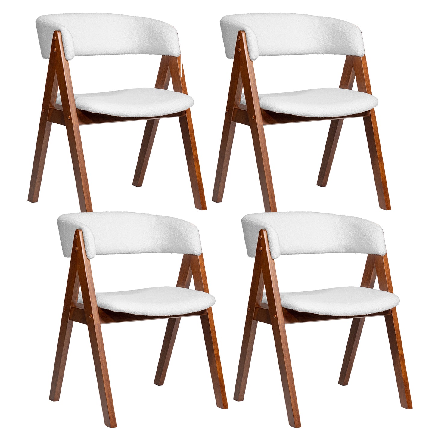 Wooden Dining Chair Set of 4 Mid-Century Modern Sherpa Upholstered Kitchen Dining Room Chairs-Black