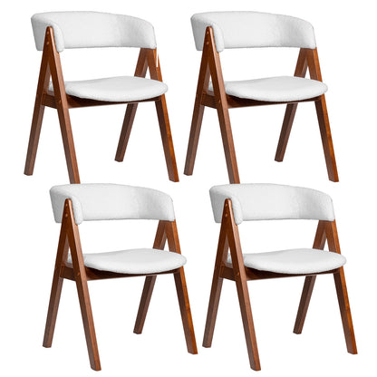 Wooden Dining Chair Set of 4 Mid-Century Modern Sherpa Upholstered Kitchen Dining Room Chairs-Black