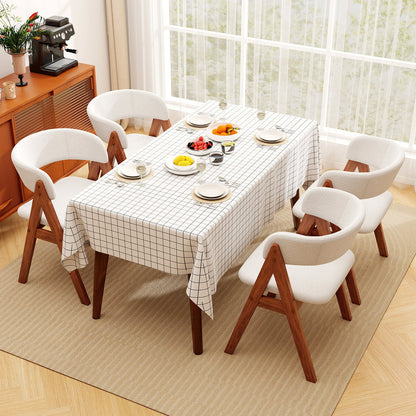 Wooden Dining Chair Set of 4 Mid-Century Modern Sherpa Upholstered Kitchen Dining Room Chairs-Black