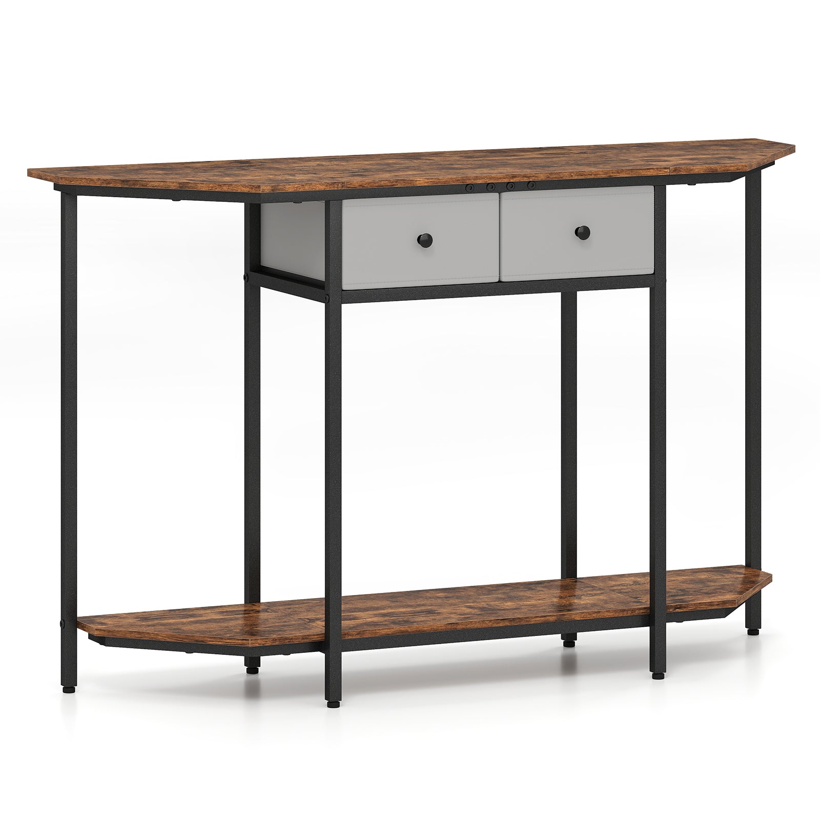 Console Table with 2 Drawers and Open Storage Shelf-Rustic Brown ...