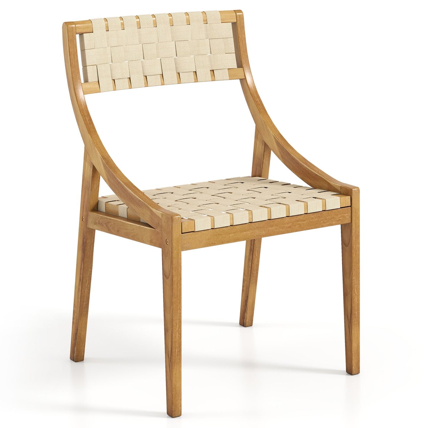 Outdoor Dining Chair Set of 4 with Webbing Seat and Backrest-Natural